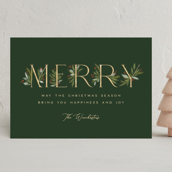 "Botanical Merry" - Holiday Cards in Pine by Paula Pecevich - Front