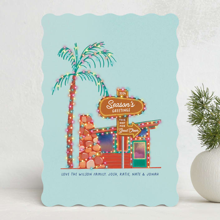 "Cozy Retro Place" - Holiday Cards in Ice Blue by Becky Nimoy - Front