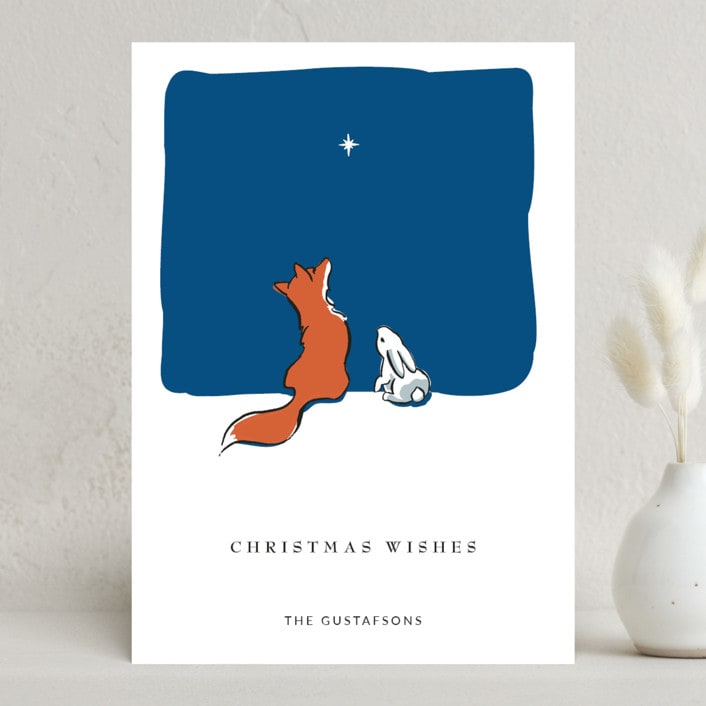 "Peace on Earth fox and rabbit" - Holiday Cards in Twilight by Diane Pearse - Front