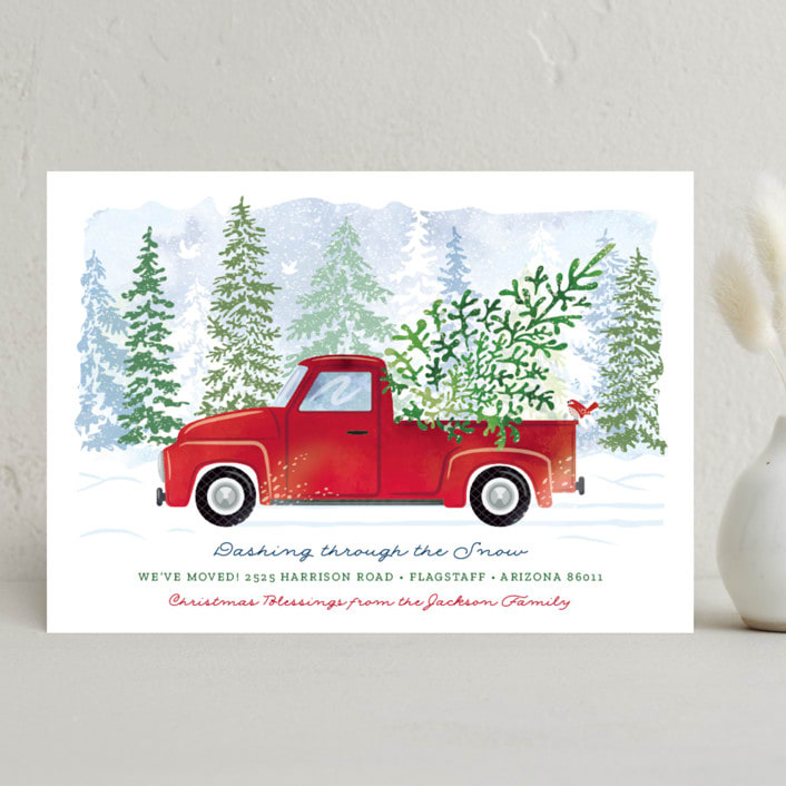 "Dashing Through the Snow" - Holiday Cards in Cranberry by Paper Sun Studio - Front