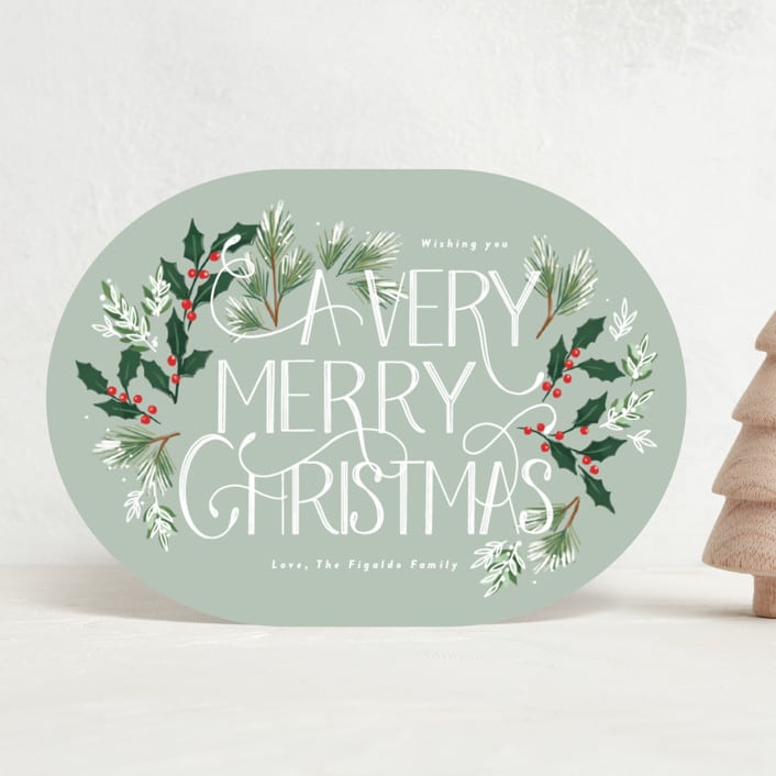 "A Very Merry Christmas Botanicals" - Holiday Cards in Mint by Rebecca Durflinger - Front