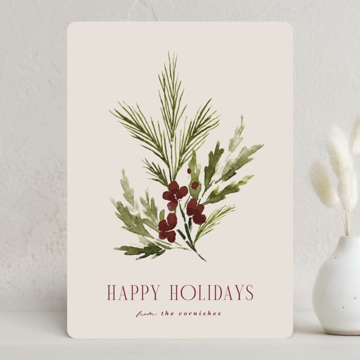 "Simple Sprig" - Holiday Cards in Merlot by Kate Ahn - Front