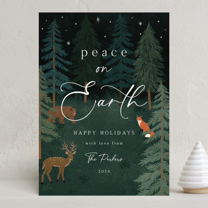 "Woodland Peace" - Holiday Cards in Midnight by Elly - Front