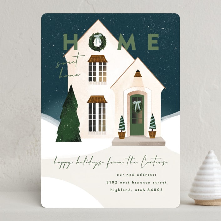 "New Place" - Holiday Cards in Olive Wreath by Julie Murray - Front