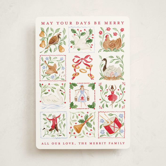 "12 days of Christmas stamps" - Holiday Cards in Cranberry by Sarah Knight - Front