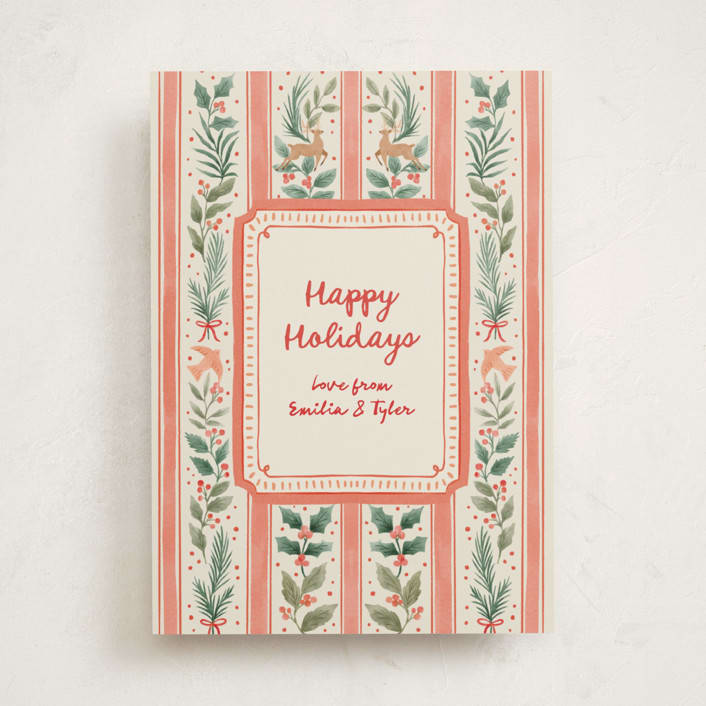 "Festive Stripes" - Holiday Cards in Cherry by Elly - Front