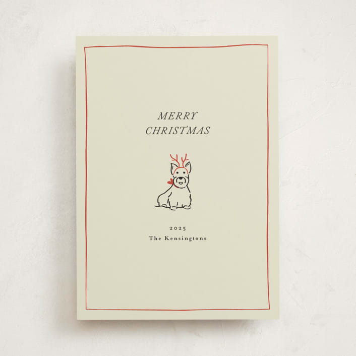 "Scotty Dog" - Holiday Cards in Poinsettia by Becky Nimoy - Front