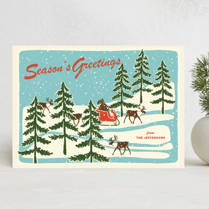"Vintage North Pole" - Holiday Cards in Sleigh Ride by Lauren Jinhee - Front