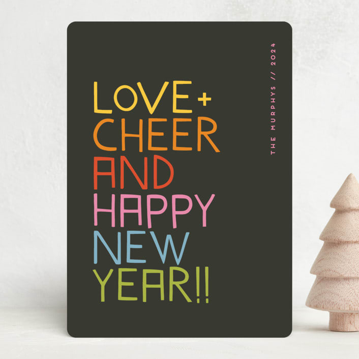 "Love and Cheer" - Holiday Cards in Neon by Snow and Ivy - Front