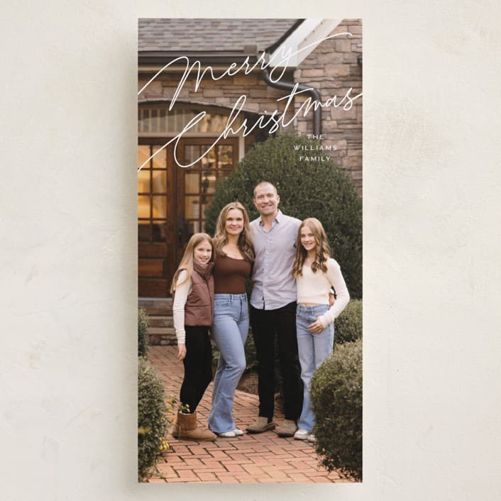 "A Merry Christmas" - Tall Holiday Cards in Snow by Pixel and Hank - Front