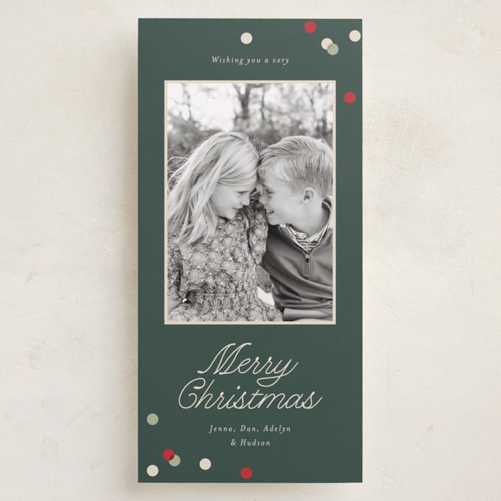"Polka Corner" - Tall Holiday Cards in Evergreen by Angela Garrick - Front