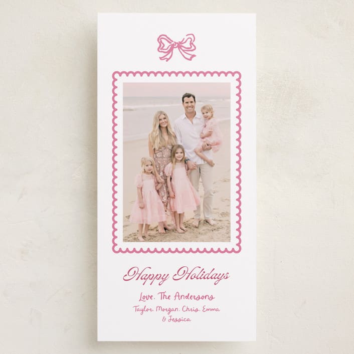 "Ribbon & Ruffles" - Tall Holiday Cards in Peppermint by Cass Loh - Front