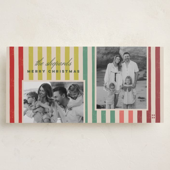 "Vintage Stripes" - Tall Holiday Cards in Chartreuse by Stacey Day - Front