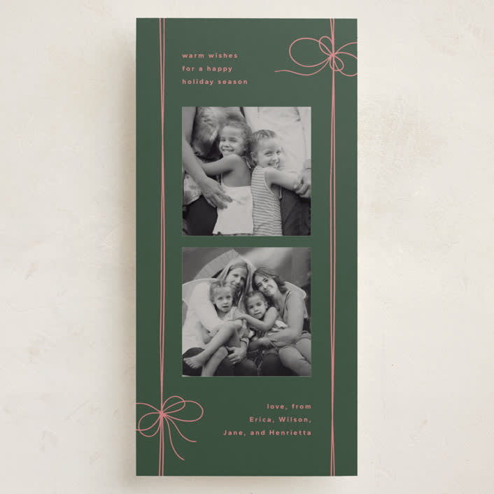 "Wrapped Bows" - Tall Holiday Cards in Wreath by Kristin Oliversen - Front