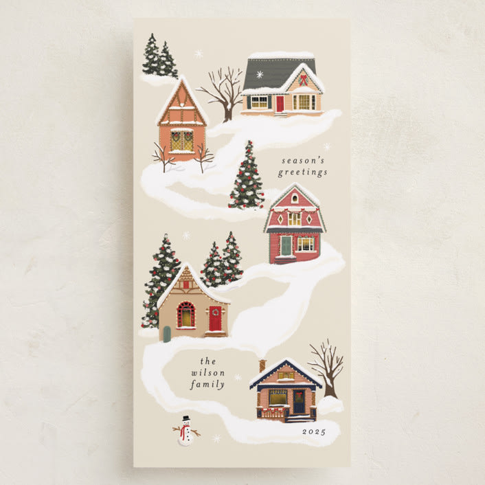 "Snowy Neighborhood" - Tall Holiday Cards in Vanilla by Becky Nimoy - Front