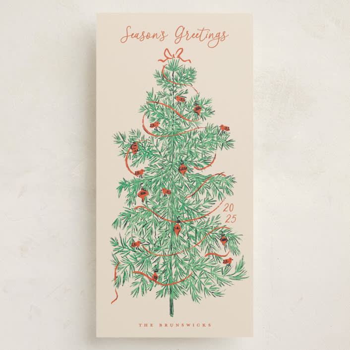 "Retro Tree" - Tall Holiday Cards in Poinsettia by Gwen Bedat - Front