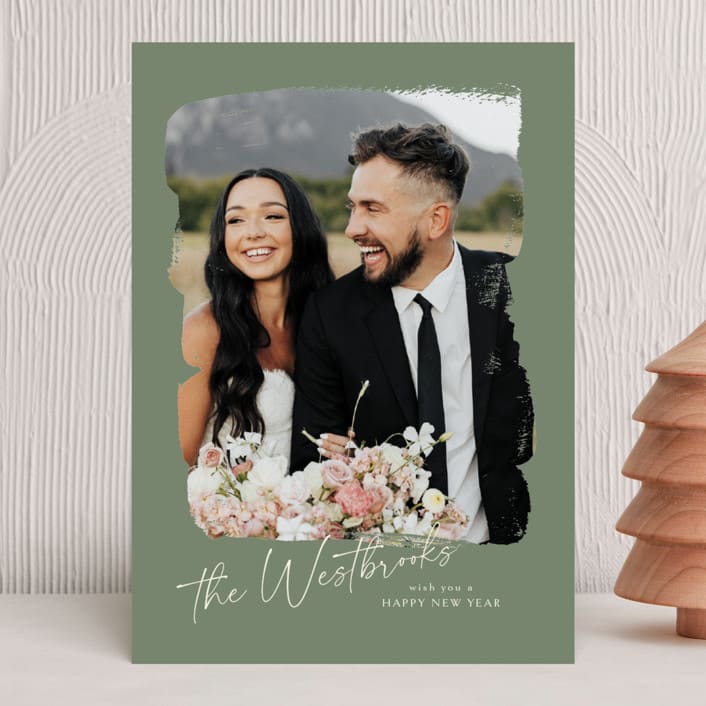 "Contemporary Brushed Frame" - Holiday Cards in Pine by Erin Deegan - Front