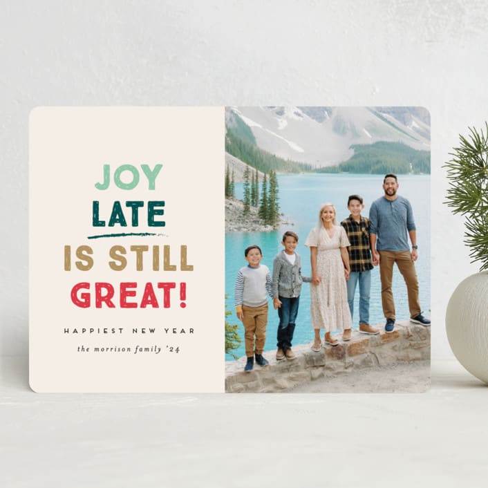 "Merry Late" - Holiday Cards in Cream by Erica Krystek - Front