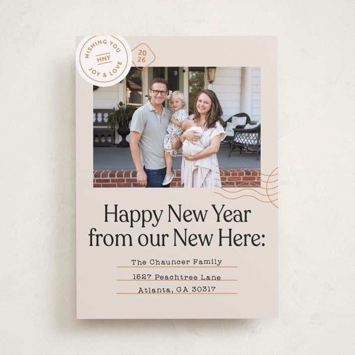 "New Here" - Holiday Cards in Champagne by Shari Margolin - Front