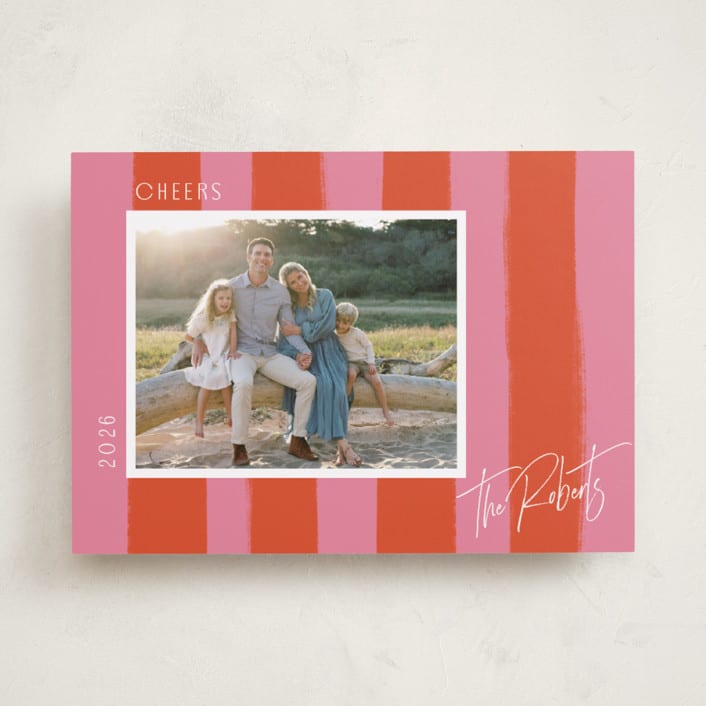 "Painted Stripes" - Holiday Cards in Blood Orange by Cindy Reynolds - Front