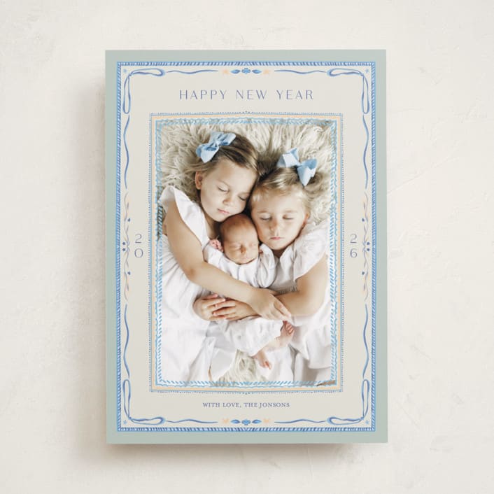 "Delicate botanical frame" - Holiday Cards in Wintermint by Lucrecia Caporale - Front