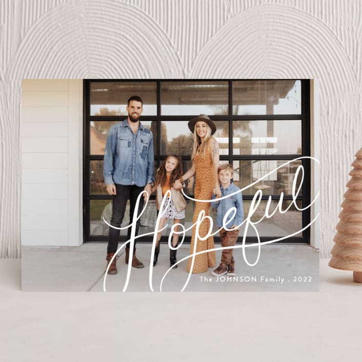 "Hopeful Hand-Lettering" - Holiday Cards in Snow by Becky Nimoy - Front