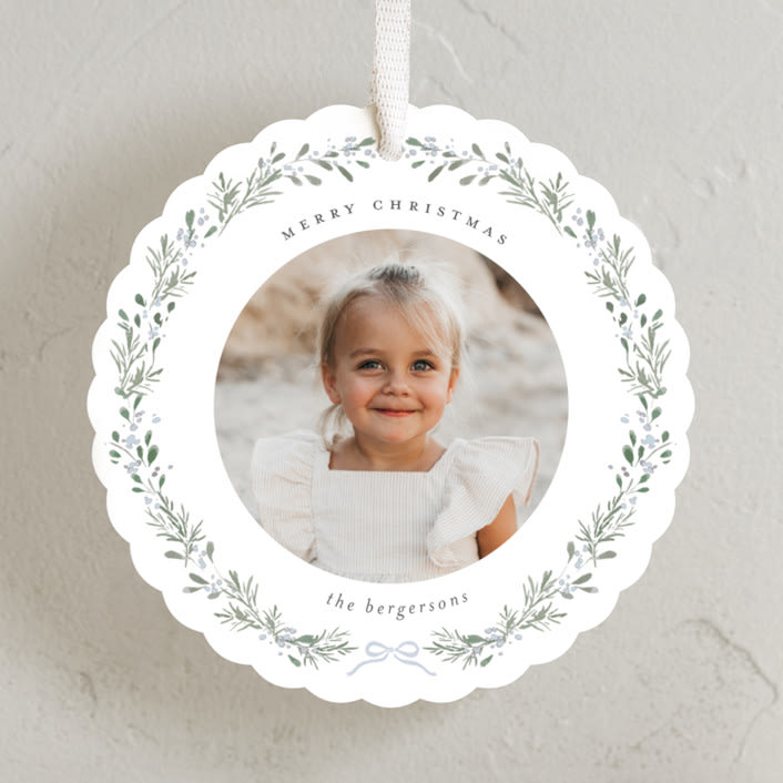 "Evergreen Wreath" - Holiday Ornament Cards in Frost by Itsy Belle Studio - Front