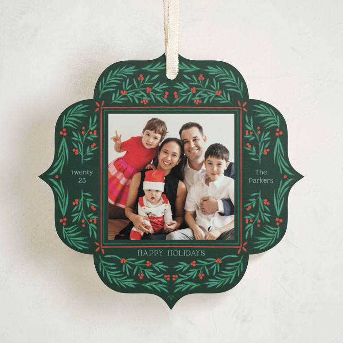 "Flourish Wreath" - Holiday Ornament Cards in Pine by Elly - Front