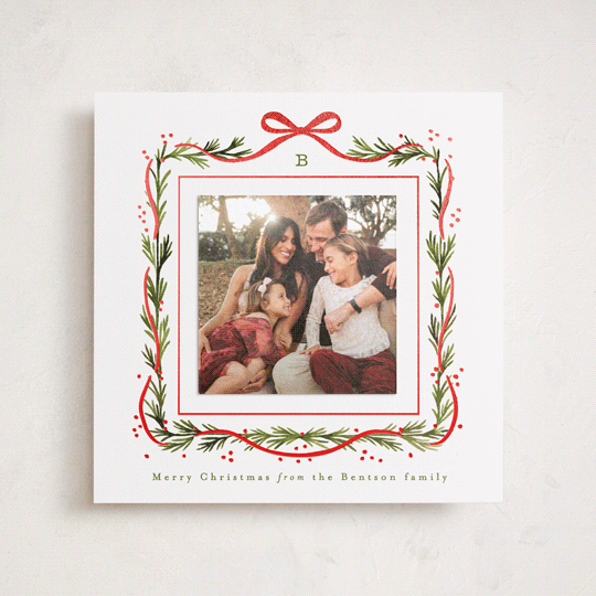 "Garland Border" - Foil-Pressed Holiday Photo Mount Cards in Mint by Alethea and Ruth - Front