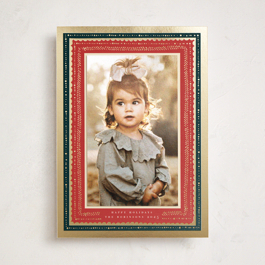 "Gilded Hand Drawn Frame" - Foil-Pressed Holiday Photo Mount Cards in Cherry by Hannah Williams - Front