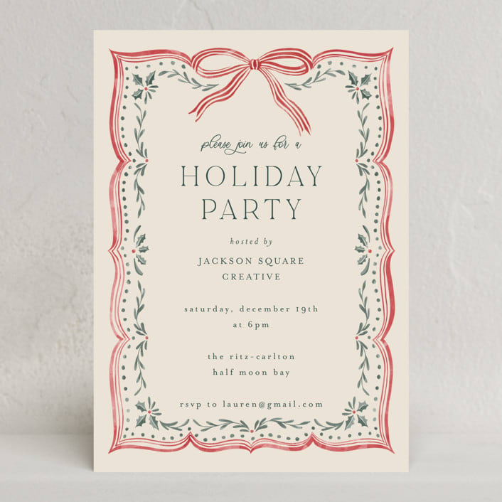 "Ribbon Stripe Holiday" - Party Invitations in Candy Apple by Chris Griffith - Front