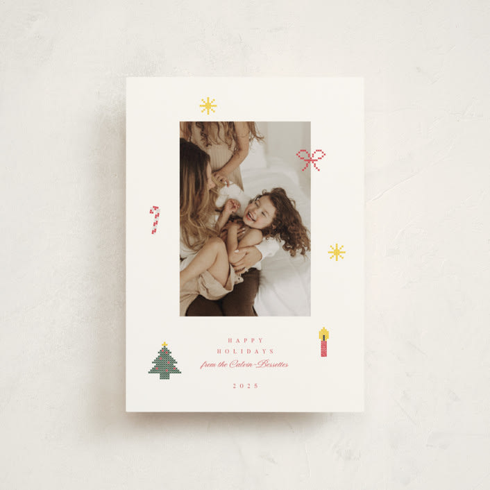 "Cross Stitch Christmas" - Holiday Cards in Snow by Claire - Front