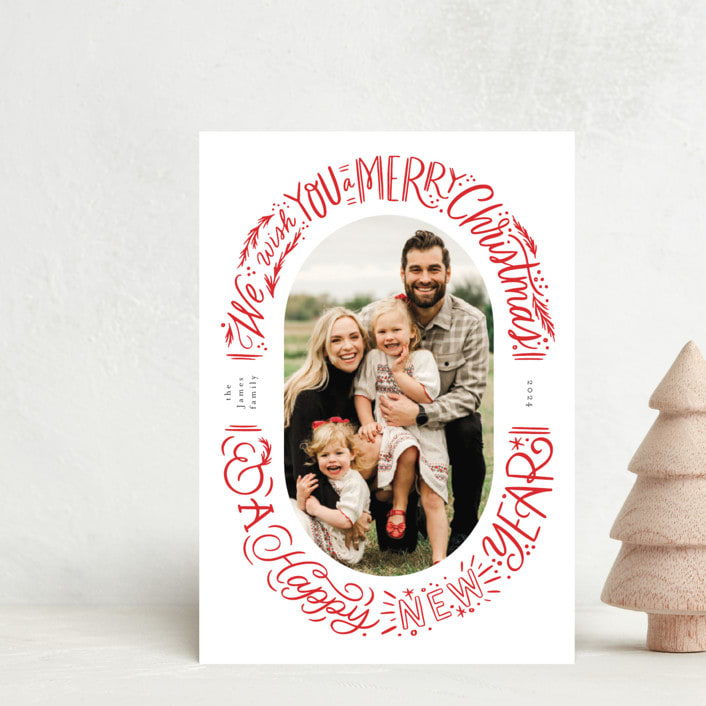 "Oval Lettering" - Holiday Cards in Holly Berry by Alethea and Ruth - Front