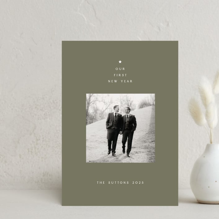 "Classic First Christmas" - Holiday Cards in Olive by Susan Zinader - Front