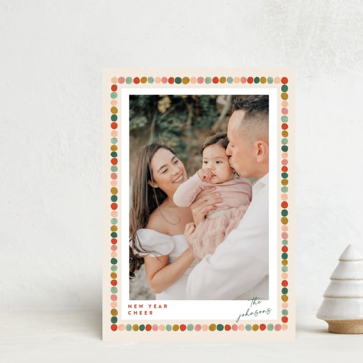 "Pom Pom Garland" - Holiday Cards in Candied Apple by Joanna Griffin - Front