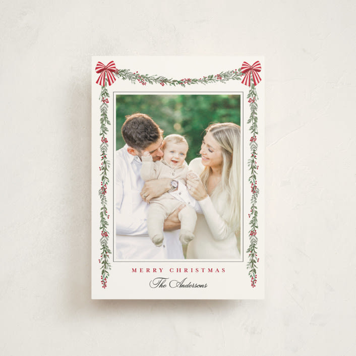 "Holly & Bows" - Holiday Cards in Candy Cane by Susan Moyal - Front