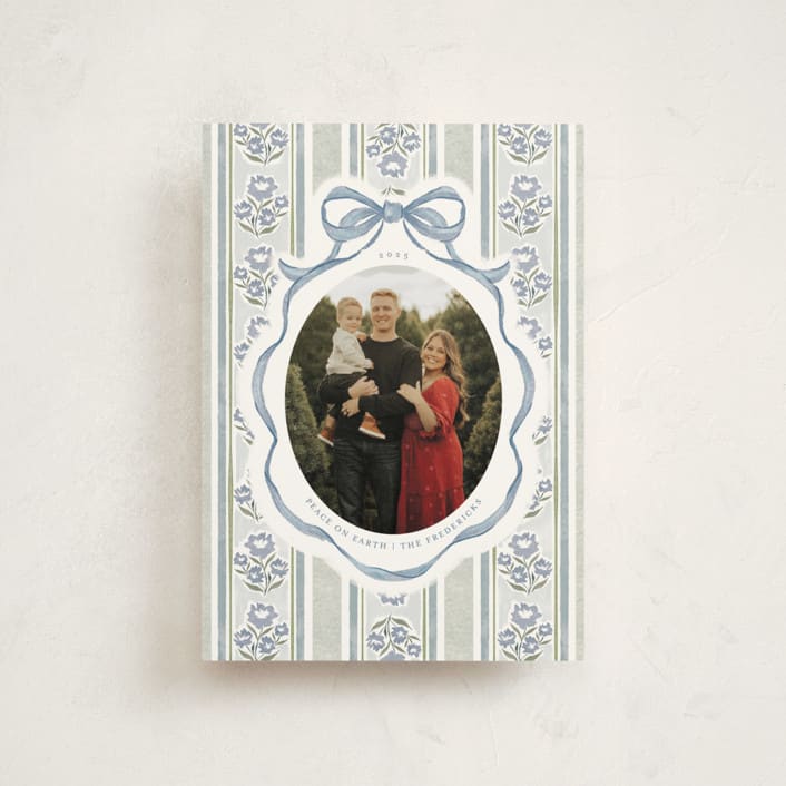 "Wildflower Holiday ribbon" - Holiday Cards in Blueberry by Jackie Crawford - Front