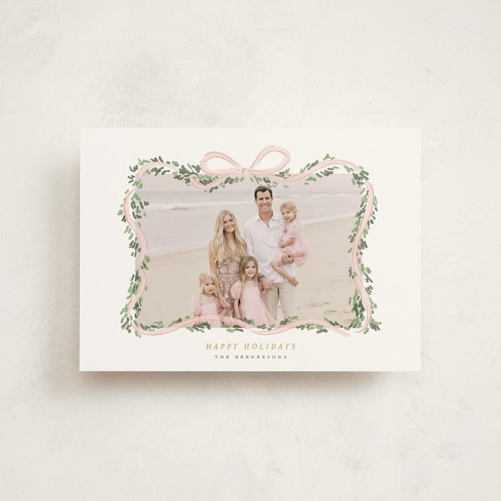 "Ribbonly Frame" - Holiday Cards in Blush by Itsy Belle Studio - Front