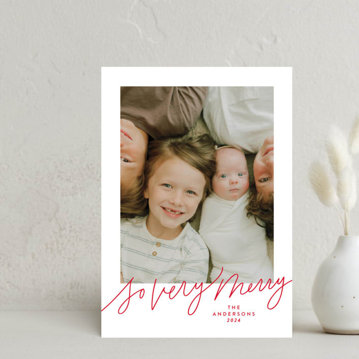 "So Very Merry Script" - Holiday Cards in Santa Suit by Kristen Magee - Front