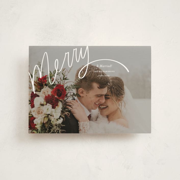 "Merry Hand Lettered Script" - Holiday Cards in Wedding Cake by Becky Nimoy - Front