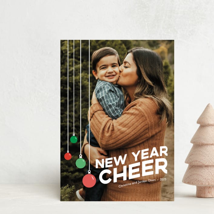 "Ornament Display" - Holiday Cards in Holly Berry by Robin Ott - Front