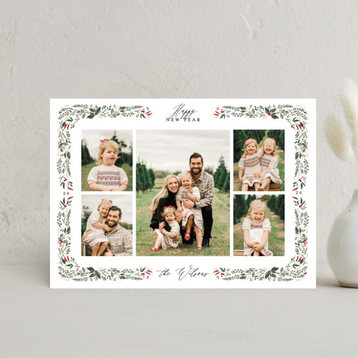 "Holly & Pine" - Holiday Cards in Holly Berry by Susan Moyal - Front