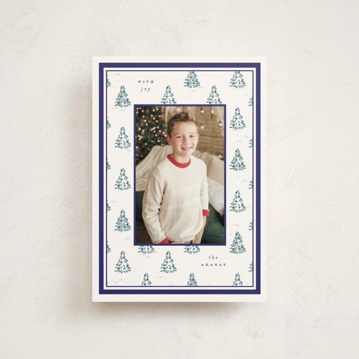 "Little Trees" - Holiday Cards in Blue Spruce by Corinne Malesic - Front