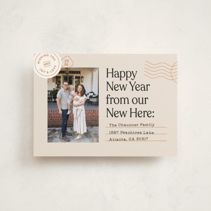 "New Here" - Holiday Cards in Champagne by Shari Margolin - Front