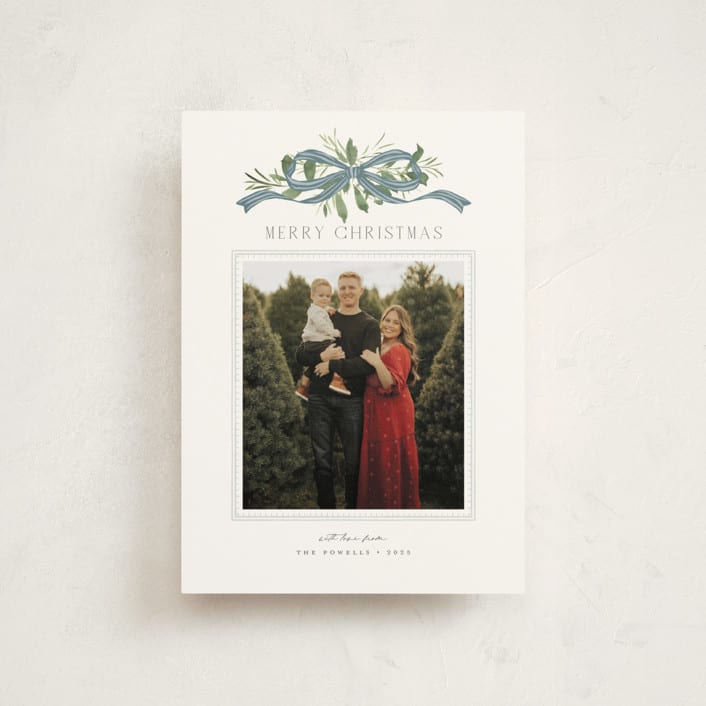 "Greenery Swag" - Holiday Cards in Blue Jay by Everett Paper Goods - Front