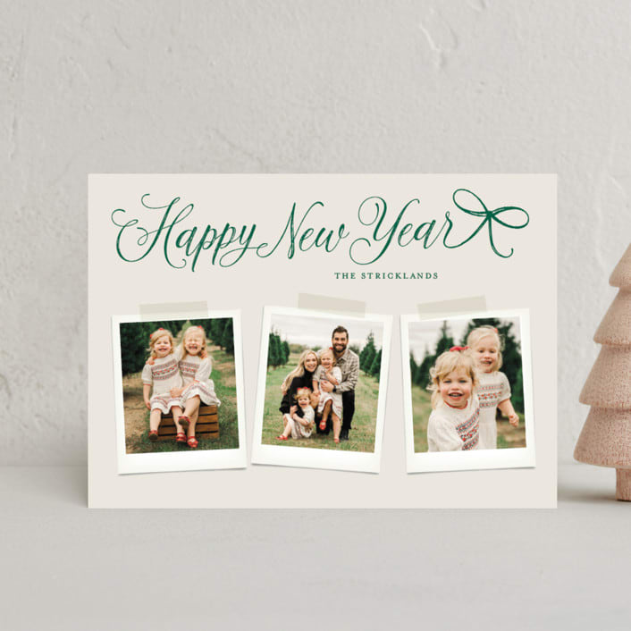 "Scripted Red Bow" - Holiday Cards in Evergreen by Hooray Creative - Front