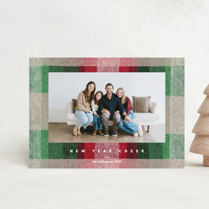 "Plaid Paper" - Holiday Cards in Boysenberry by Carrie Moradi - Front