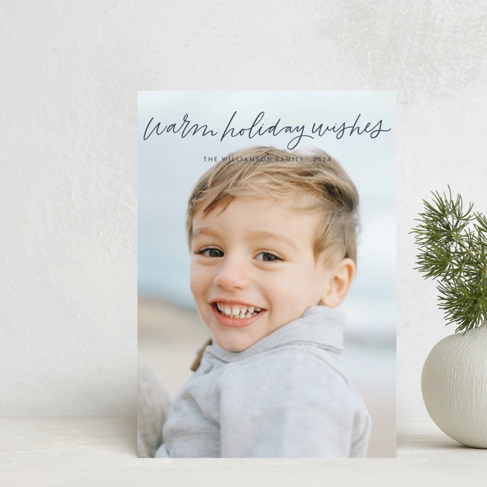 "Warm Holiday Wishes Script" - Holiday Cards in Midnight by Kristen Magee - Front
