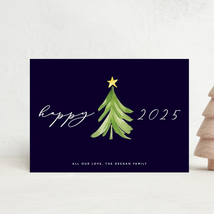 "Simple Tree" - Holiday Cards in Navy by Erin Deegan - Front