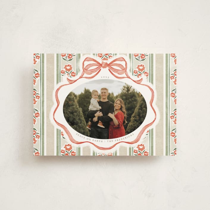 "Wildflower Holiday ribbon" - Holiday Cards in Latte by Jackie Crawford - Front